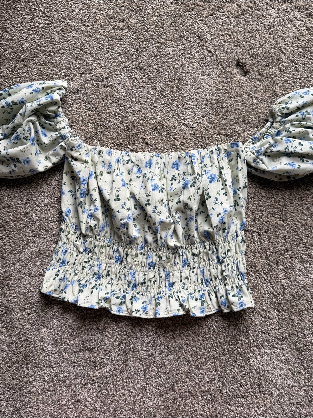 Abercrombie & Fitch Puff Sleeve Smocked Crop Top Boho Cottagecore Milkmaid Sz L